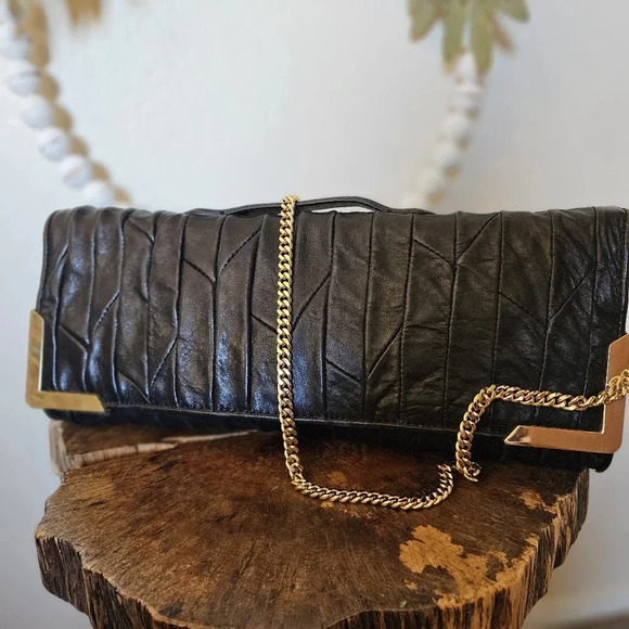 Juicy Couture Black Dressy Formal Wide Leather Ribbed Crossbody Dust Cover - Picture 11 of 15